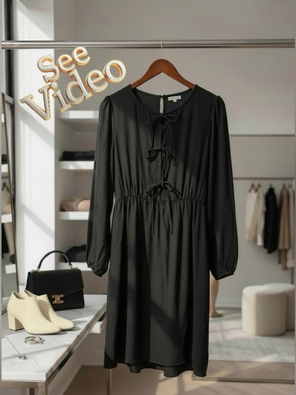 ZESICA Black Unlined Long Sleeved dress Elasticized Features